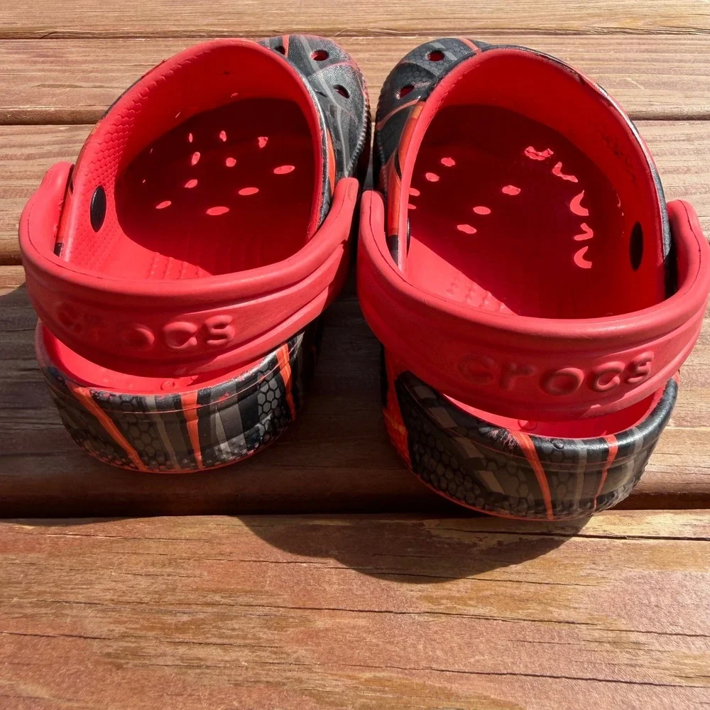 Crocs Kids Classic Clog Black Red Orange Flame Graphic Slip On Shoes Kids 8